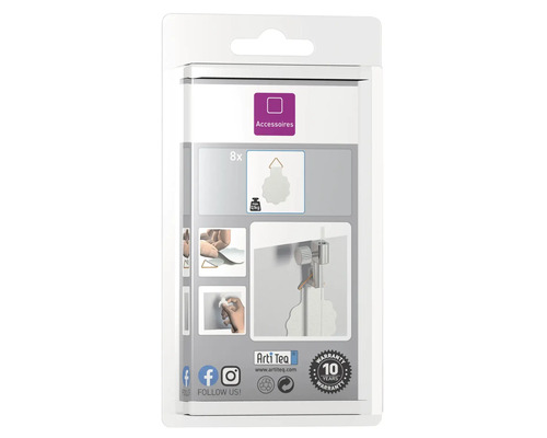 Förpackning med åtta tillbehör för att hänga upp tavlor