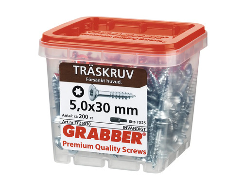 Träskruvar 5,0x30 mm i genomskinlig förvaringslåda