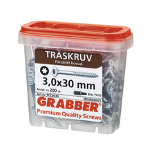 Träskruvar 3,0x30 millimeter i genomskinlig plastlåda