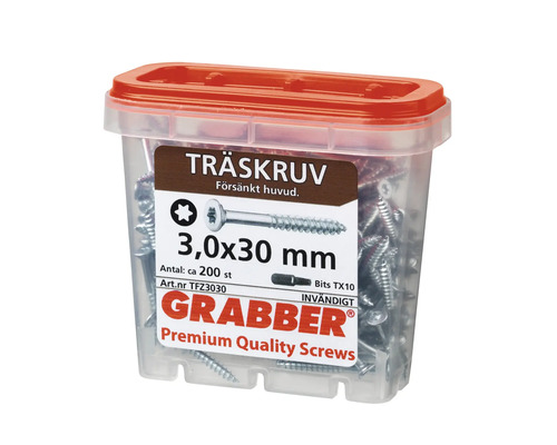 Träskruvar 3,0x30 millimeter i genomskinlig plastlåda