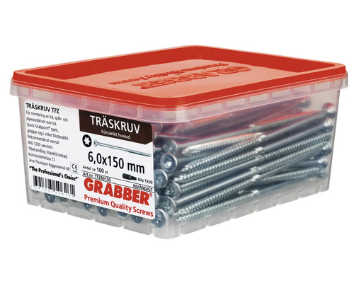 Träskruvar 6,0x150 mm i transparent låda med rött lock
