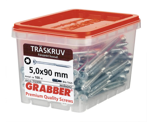 Träskruvar 5,0x90 mm i genomskinlig förvaringsbox