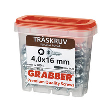 Träskruvar 4,0x16 millimeter i transparent plastlåda med rött lock