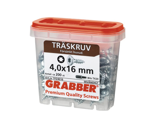 Träskruvar 4,0x16 millimeter i transparent plastlåda med rött lock