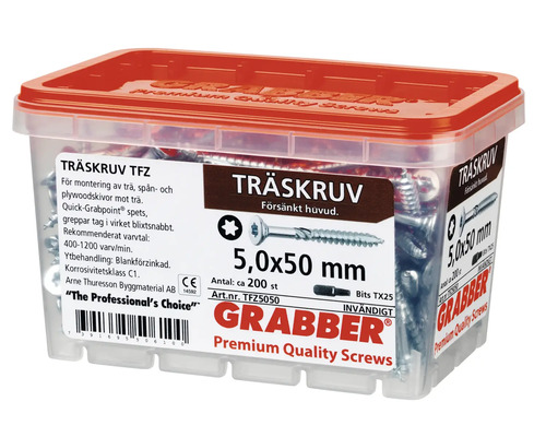 Träskruvar i transparent förvaringslåda med rött lock