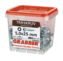 Grabber träskruvar 5,0x25 mm i transparent plastlåda med rött lock