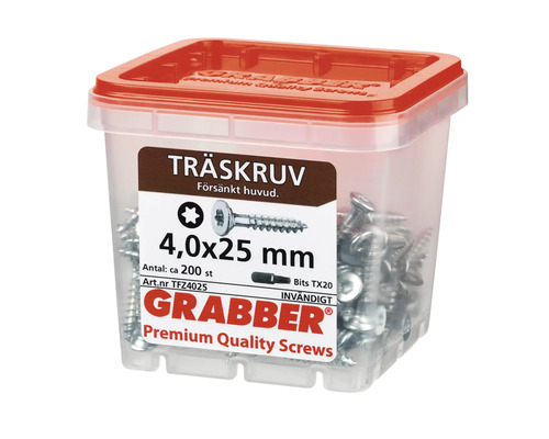Grabber träskruvar 4,0x25 mm i transparent behållare med rött lock