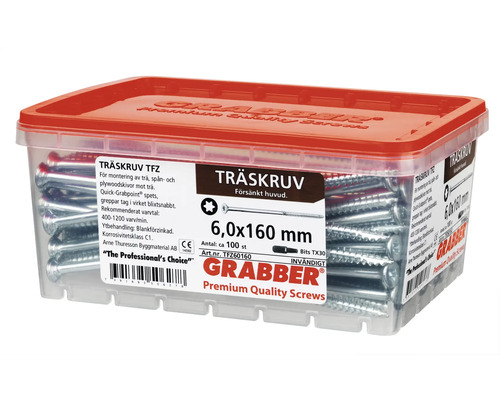 Grabber träskruvar 6,0x160 mm i transparent plastlåda