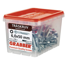 Grabber träskruvar 6,0x50 mm i transparent förvaringslåda med rött lock