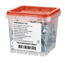Träskruvar i transparent plastlåda