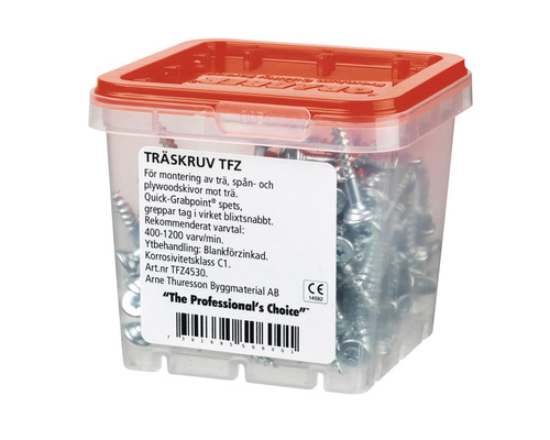 Träskruvar i transparent plastlåda