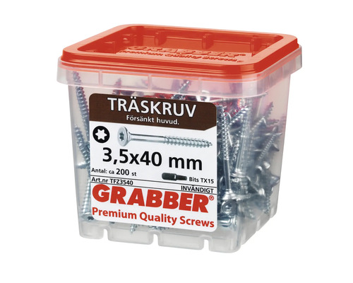 Skruvar 3,5x40 mm i transparent behållare med rött lock