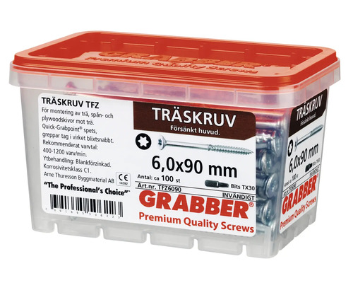 Träskruvar i transparent låda, storlek 6,0x90 mm