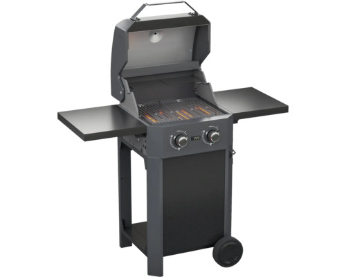 Gasolgrill med två brännare, sidobord och hjul