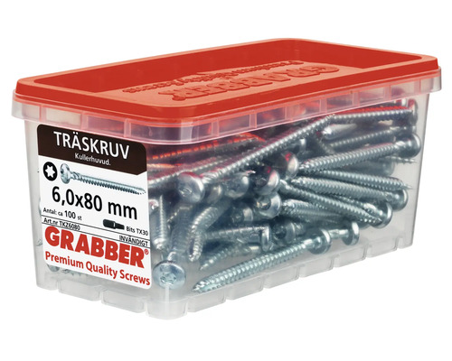 Träskruvar 6,0x80 mm i transparent behållare med rött lock