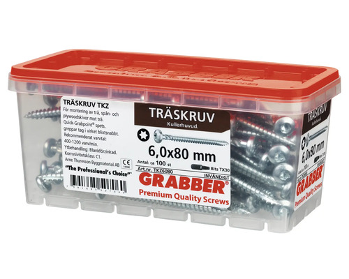 Träskruvar 6,0x80 millimeter i transparent låda med rött lock