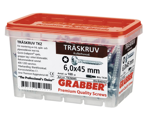 Skruvar i transparent låda med rött lock