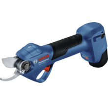 Bosch logotyp. Batteridriven trädgårdssax med skärverktyg.
