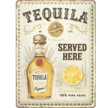 Dekorativ skylt med tequilaflaska, citron och text.