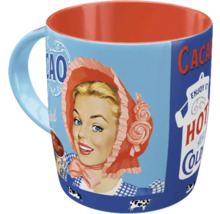 Mugg med kvinna i 1950-talsstil och kakaotryck