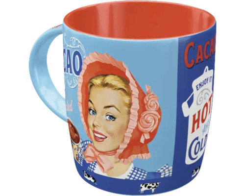 Mugg med kvinna i 1950-talsstil och kakaotryck