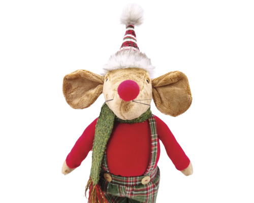 Dekorativ tygmus med mössa och halsduk som juldekoration