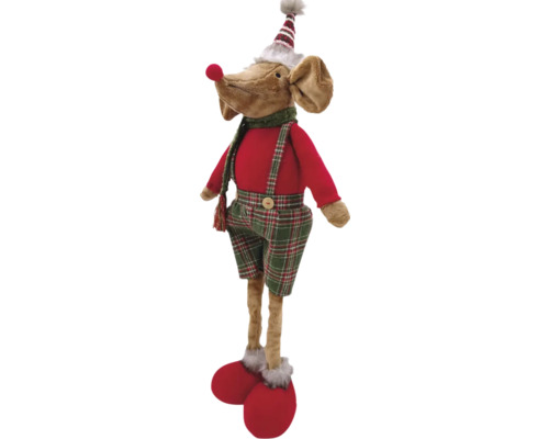 Dekorativ tygmus med rutiga byxor, röd tröja, halsduk och mössa