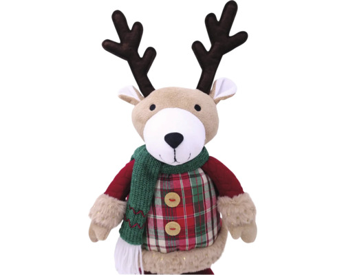 Plysch renfigur med halsduk och rutig skjorta som juldekoration