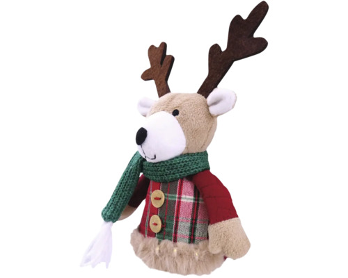 Prydnadsfigur ren med halsduk och rutig jacka