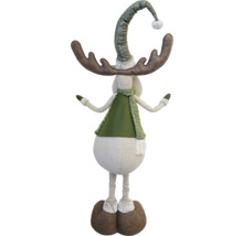 Dekorativ älgtfigur med hatt och halsduk för julen.