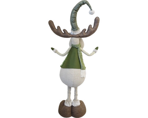 Dekorativ älgtfigur med hatt och halsduk för julen.