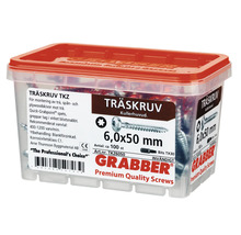 Träskruvar i transparent plastlåda med rött lock