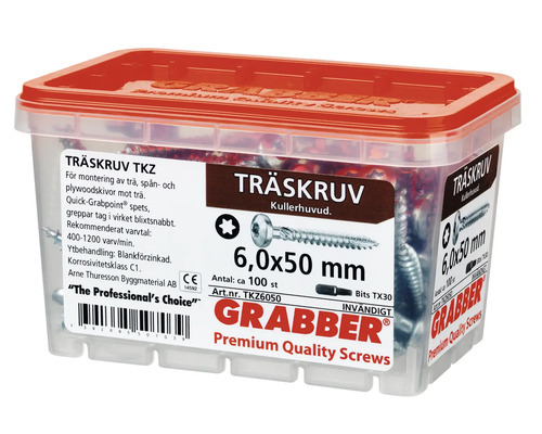 Träskruvar i transparent plastlåda med rött lock