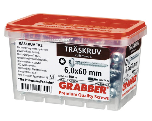 Träskruvar i transparent plastlåda med rött lock