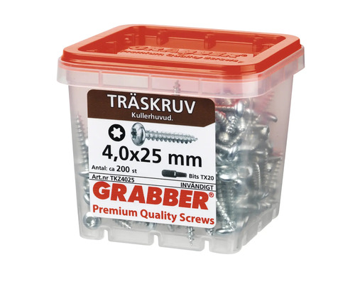 Grabber träskruvar 4,0x25 mm i transparent plastlåda