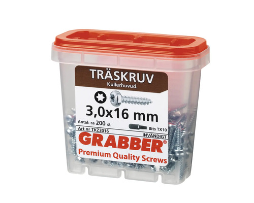 Träskruvar 3,0x16 millimeter i genomskinlig plastlåda
