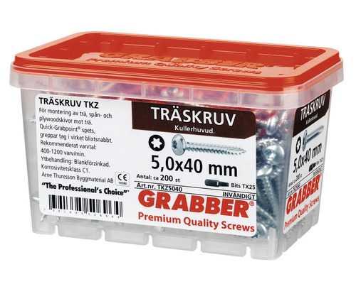 Träskruvar i transparent låda, storlek 5,0 x 40 millimeter