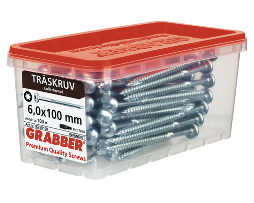 Träskruvar 6,0 x 100 millimeter i genomskinlig behållare med rött lock