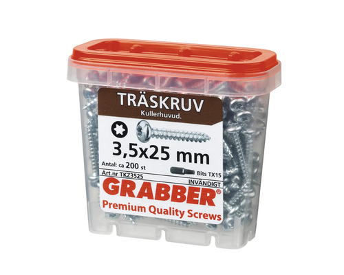 Träskruvar 3,5x25 millimeter i transparent behållare med rött lock