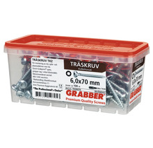 Träskruvar i transparent behållare med rött lock, storlek 6,0x70 mm