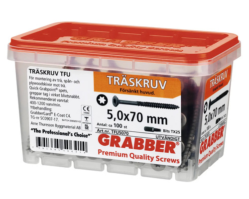 Grabber träskruvar 5,0 x 70 mm i förvaringslåda