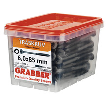 Träskruvar 6,0x85 mm i transparent behållare med rött lock