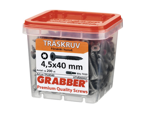 Träskruvar 4,5x40 mm i genomskinlig behållare med rött lock