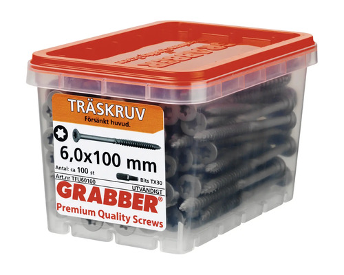 Skruvar 6,0x100 mm i transparent låda med rött lock