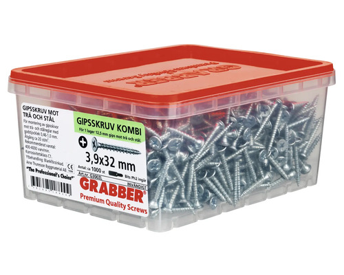 Låda med Grabber gipsskivskruvar 3,9x32 millimeter för trä och stål