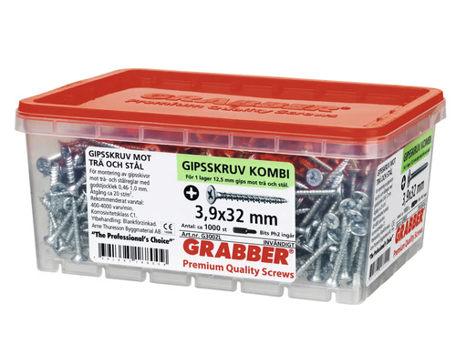 Grabber Premium Quality skruvar i behållare, 3,9x32 millimeter