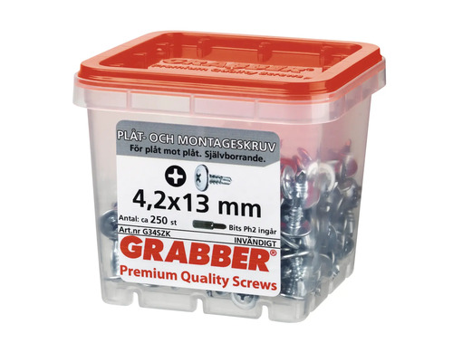 Grabber plåt- och monteringsskruvar 4,2x13 mm i behållare