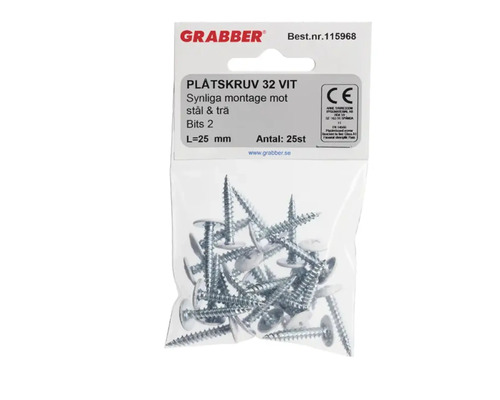 Grabber plåtskruv 32, förpackning med 25 stycken, för montering på stål och trä