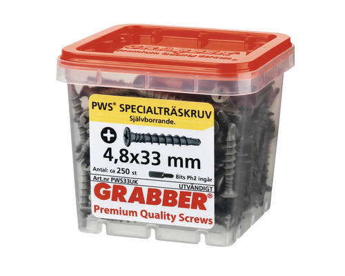 Grabber PWS specialträskruvar 4,8x33 millimeter i behållare