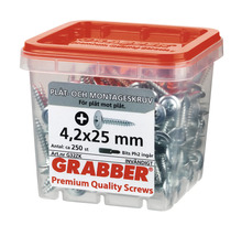 Grabber plåtskruv och monteringsskruv 4,2x25 mm i transparent behållare